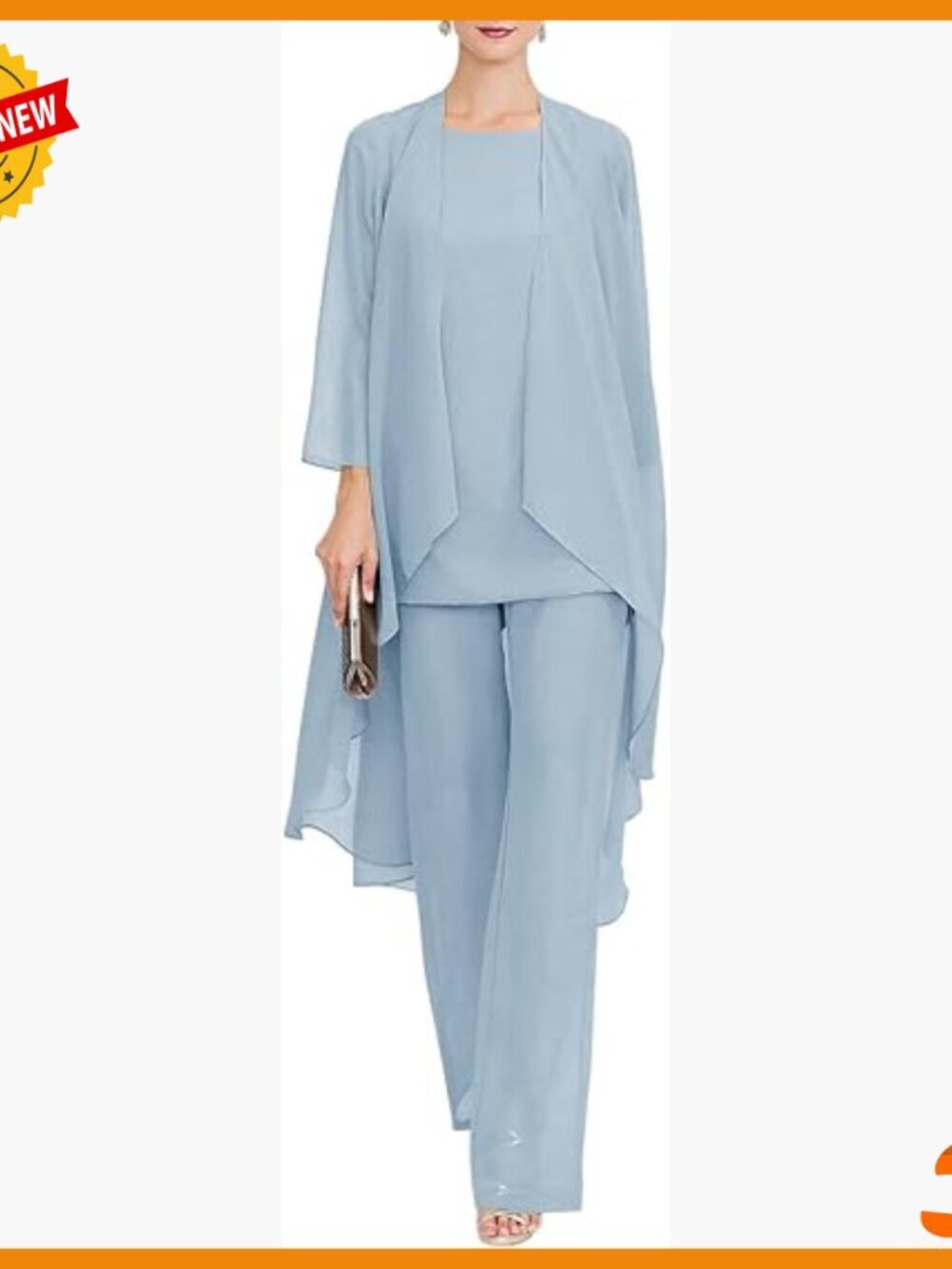 Chiffon Pant Suit Set Formal Wedding 3 Piece Outfit Evening Gown XXL